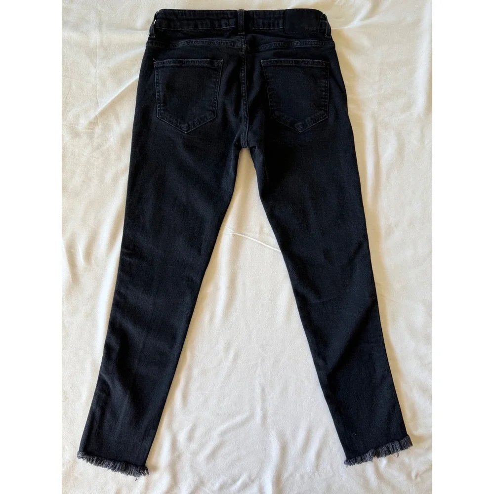 Forever 21 Men Black Side Stripe Raw Hem Slim Jeans Size 32 Button Fly